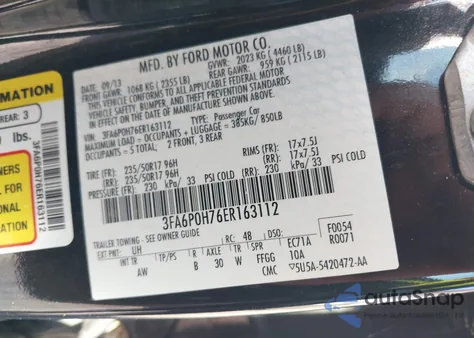 2014 Ford Fusion Se из США, поврежденный, VIN 3FA6P0H76ER163112